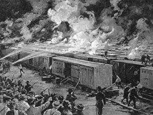 Railroad Prints: Burning of 600 Freight Cars on Panhandle