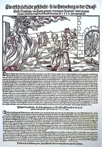 Harz Prints: Burning of witches, leaflet from 1555
