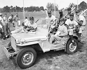 Burt Shotton Giving Dodgers Ride in Jeep