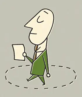 Grey Background Prints: Businessman Walking in Circles
