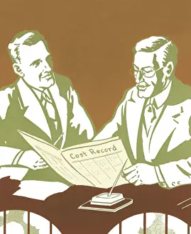 Illust Prints: Two Businessmen Reading Cost Record