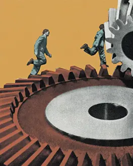Business Person Prints: Businessmen Running on a Gear