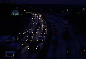 Headlight Prints: Busy highway at night