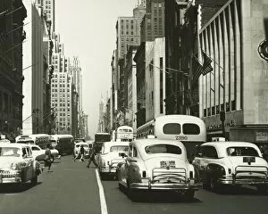 Busy street in New York City, (B&W)