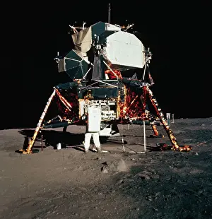 Buzz Aldrin Working with Lunar Module