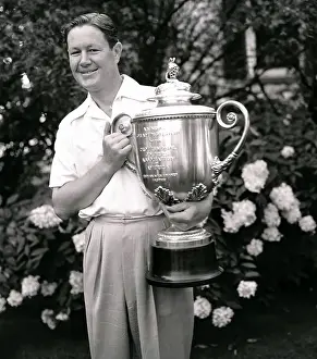 Hershey Prints: Byron Nelson Holding PGA Trophy