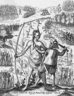 New World Prints: C. Smith Taketh the King of Pamaunkee Prisoner, 1608 Engraving