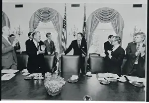 James G Prints: Cabinet Members Applauding President Reagan
