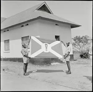 Burundi Prints: Two Cadets Holding Burundi Flag Outdoors