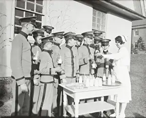 High School Prints: Cadets Receiving Cod Liver Oil and Milk