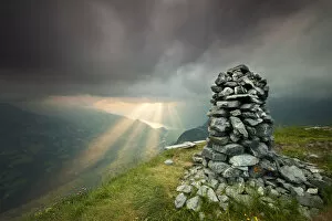 Images Dated 5th July 2010: Cairn, dusk with storm clouds, Alvier, Gonzen, Canton of St. Gallen, Switzerland