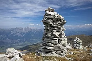 Cairns along the Five Lakes Hiking Route on Pizol Mountain, Bad Ragaz, Heidi country, Swiss Alps, Switzerland, Europe