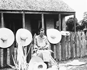 Louisiana Prints: Cajun Woman Weaving Hats