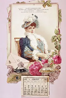 Calendar Prints: Calendar W/Seated Woman;Color Drawing