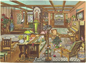 Prints of California Mission Style Interior, 1946. Artist Perkins Harnly. (Photo by Heritage Art/Heritage Images via Getty Images) Enchanted Interiors of Perkins Harnly: California Mission Style Interior
