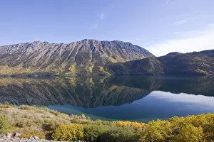 Images Dated 11th September 2011: Calm windy arm of Tagish Lake, reflections, Escarment Mountain, Tagish Highland behind, autumn