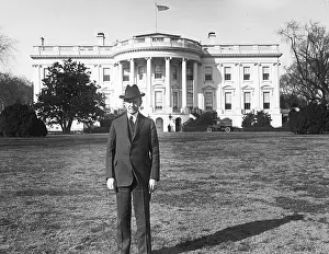Classical Revival Prints: Calvin Coolidge Standing On South Lawn
