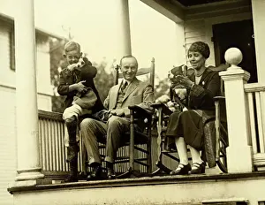 Porch Prints: Calvin Coolidge W/Wife/Child/Dogs
