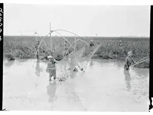 Cambodians Fishing in Stream