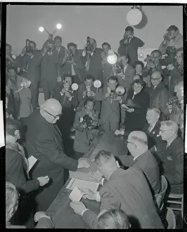 Saarbrucken Prints: Cameramen Photographing Saar Premier Casting a Ballot