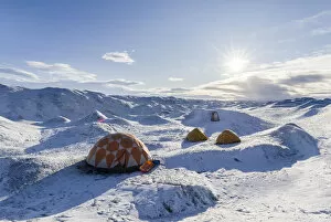 Images Dated 10th September 2017: Camp on ice cap at Greenland Ice Sheet, Kangerlussuaq, Greenland, Denmark