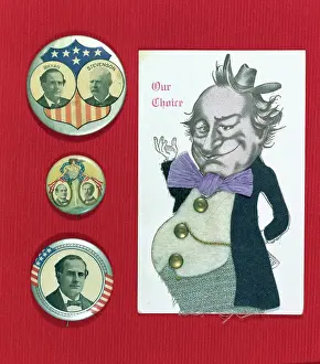 Campaign Buttons and Sketch of William Jennings Bryan and Peers