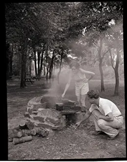 Camping Prints: Campers Use Park Grill