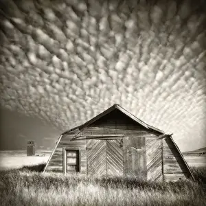 Vintage Black And White Prints: Canada, Saskatchewan, abandoned rural building (toned B&W)
