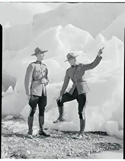 Alberta Prints: Canadian Mounties Conversing near Glacial Formations