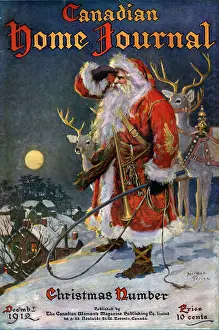 Prints of The cover art for the Canadian Home Journal features Santa Claus and his reindeer, issued in December of 1912 in Toronto, Ontario, Canada. (Photo by Transcendental Graphics/Getty Images) Transcendental Graphics Prints: Candian Home Santa