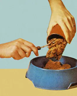 Canned Dog Food Going Into Bowl