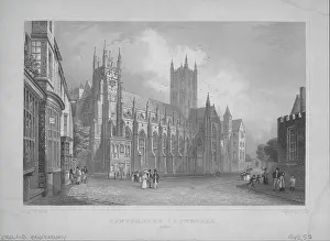 Prints of Engraving of Canterbury Cathedral, showing a view of the adjacent city and the original Norman northwest tower in Kent, England, circa 1705-1834. Engraved by S. Lacey after a drawing by T. M. Haynes Urban Echoes of America’s Golden Age: Canterbury Cathedral