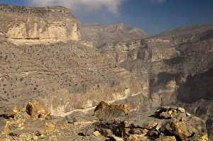 Southwest Asia Prints: Canyon, valley of the Grand Canyon of Oman in Wadi Nakhur at the foot of Jebel Shams Mountain