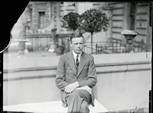 Captain Charles Lindbergh Sitting Outside While in Paris