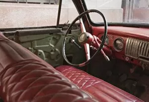 Leather Gallery: car, car interior, close up, color image, cuba, day, disrepair, drivers seat