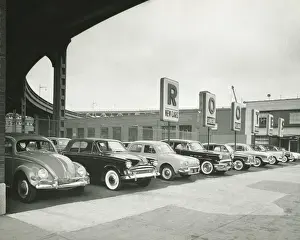 Car dealership, (B&W)