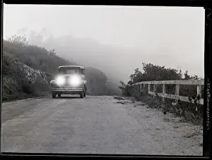 Headlights Prints: Car Driving With Headlights In Fog