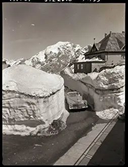Mountain Pass Prints: Car Driving Through Narrow Mountain Pass