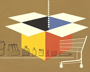 Brown Background Prints: Cardboard Box and Shopping Cart