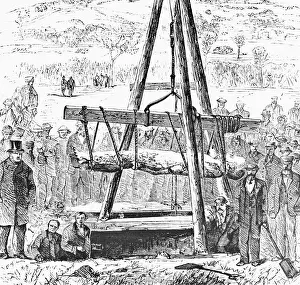 Excavation Prints: The Cardiff Giant - Hoisting the Statue From the Pit Illustration