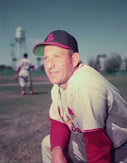 Cards Player Enos slaughter Kneeling on Field