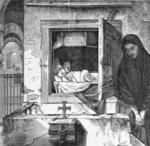 Prints of (Original Caption). Italy: The Wicket Of The Founding Hospital At Florence, Italy Timeless Visions: Icons of Art and History: Caretaker and Unwanted Infant at Foundling Site