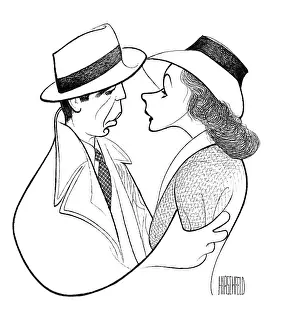 Prints of Caricature (by Al Hirschfeld) of American actor Humphrey Bogart (left) and Swedish actress Ingrid Bergman, 1995. They are depicted in their costumes from the film Casablanca The Essence of Cool: Caricature Of The Cast Of Casablanca