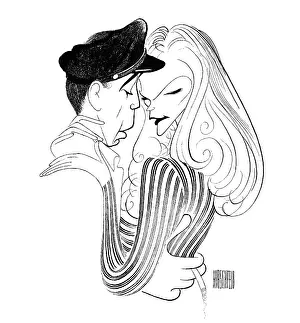 Prints of Caricature (by Al Hirschfeld) of American actors Humphrey Bogart (left) and Lauren Bacall, 1988. They are depicted in their costumes from the film To Have and Have Not The Essence of Cool: Caricature Of The Cast Of To Have And Have Not