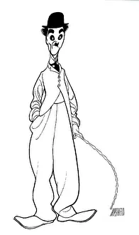 Prints of Caricature (by Al Hirschfeld) of British actor Charlie Chaplin, 1989. He is depicted in costume as his character, the Little Tramp. (Photo by The Al Hirschfeld Foundation/Getty Images) Master of Mime, Icon of Cinema: Chaplin in Prints: Caricature Of Charlie Chaplin