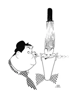 Prints of Caricature (by Al Hirschfeld) of American comedian and actor Oliver Hardy (left) and British comedian and actor Stan Laurel, 1975. (Photo by The Al Hirschfeld Foundation/Getty Images) Timeless Comedy Icons: Classic Moments from the Legendary Duo: Caricature Of Stan Laurel and Oliver Hardy