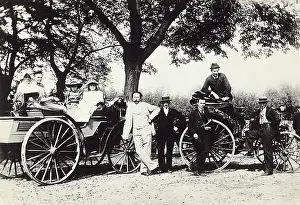 Outing Prints: Carl Benz and Family with Automobiles