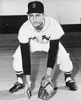 Great Prints: Carl Yaztrzemski Kneels with Baseball Glove
