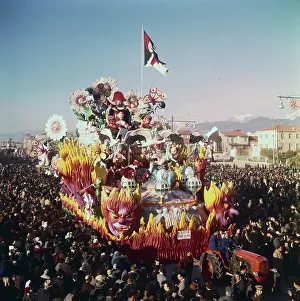 Viareggio Prints: Carnival Float Passing Through Crowds