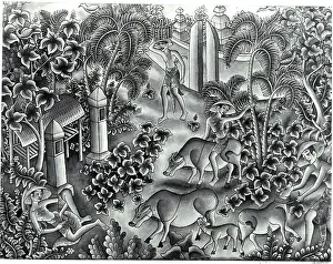 Carpet Prints: Carpet From Bali Showing Water Buffaloes